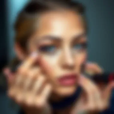 A demonstration of makeup application techniques with clear visual guidance.