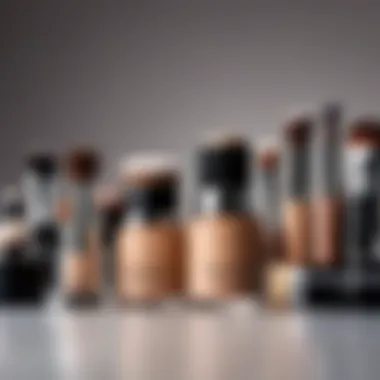 An array of beauty tools used for applying foundation.