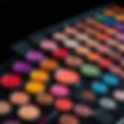 A vibrant makeup palette with various colorful shades.