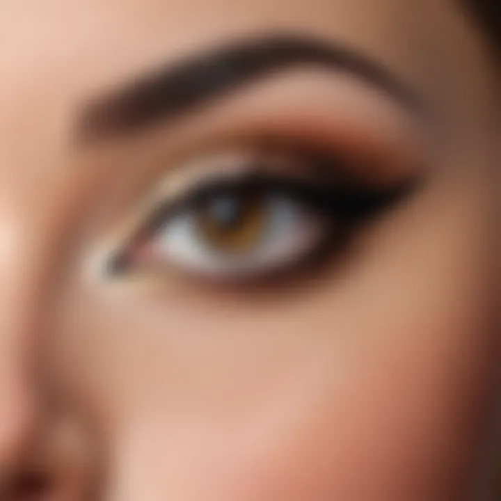 Detailed view of eye makeup with a focus on eyeliner and mascara