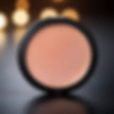 A close-up view of a makeup powder compact with a soft puff