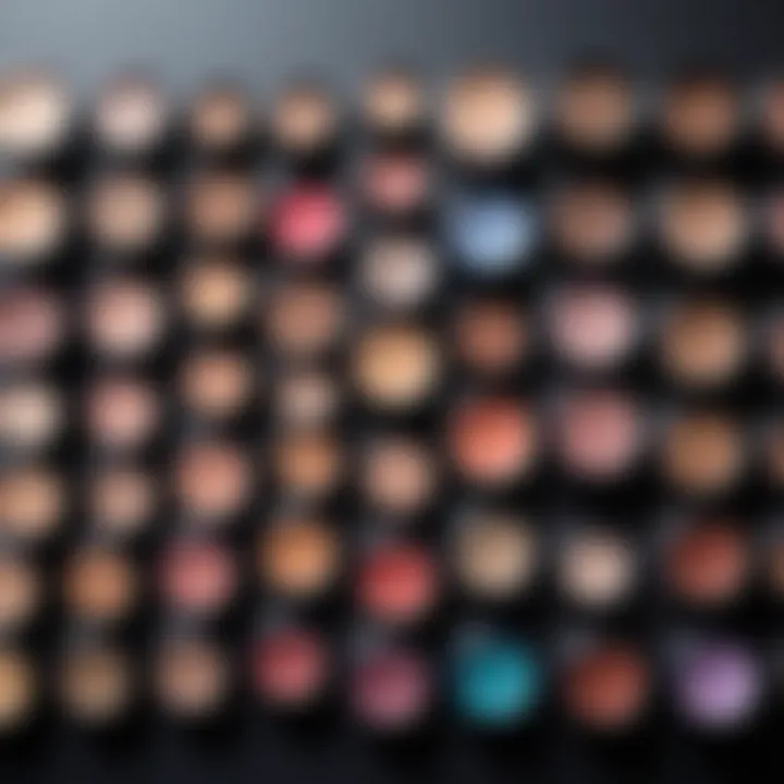 An array of different types of makeup powders displayed on a vanity