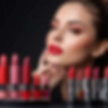 A vibrant collection of lip colors displayed artistically on a vanity.