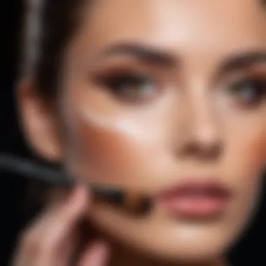 Close-up of a makeup artist demonstrating contour application with a brush