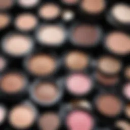 Close-up of eye makeup products laid out elegantly