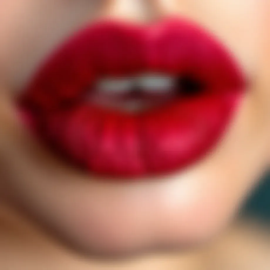 Close-up of matte liquid lipstick texture on lips