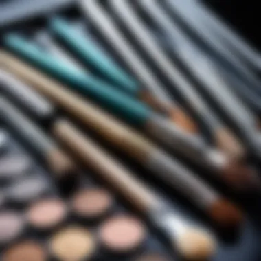 A display of tools and brushes for applying metallic eyeshadow effectively