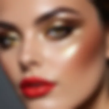 An elegant makeup look featuring metallic eyeshadow paired with complementary colors