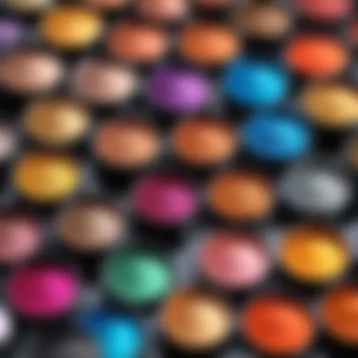 A close-up view of metallic eyeshadow in various vibrant shades