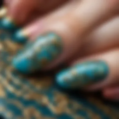 Close-up of nail art showcasing intricate designs