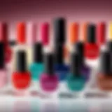 A spectrum of nail polish bottles showcasing various shades