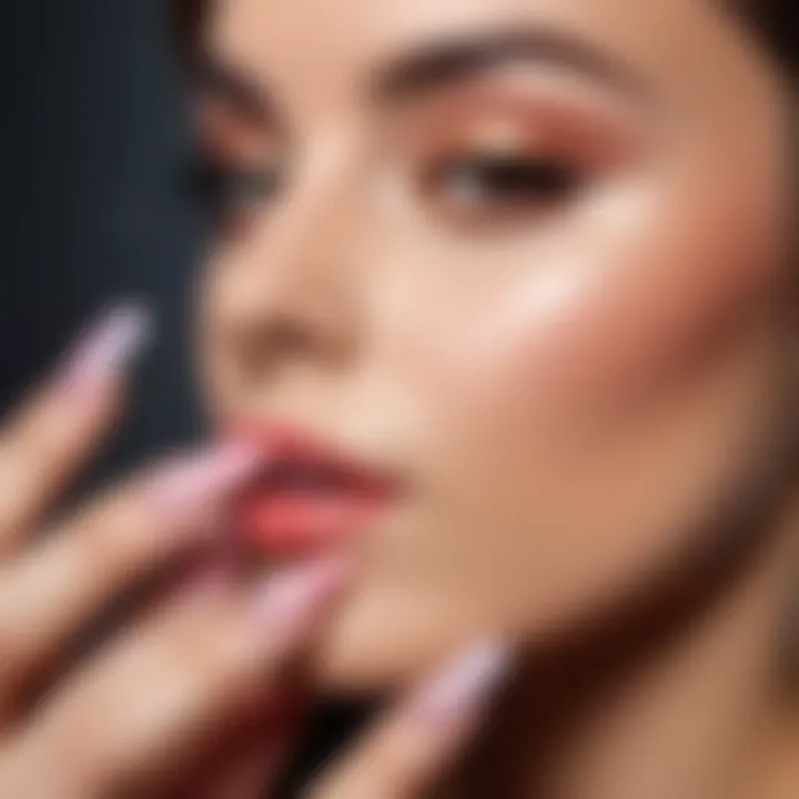 Close-up of a nail technician applying ombre technique