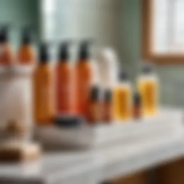 A selection of organic hair care products displayed elegantly on a bathroom counter.