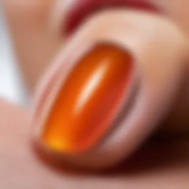 Close-up view of a beautifully polished oval nail