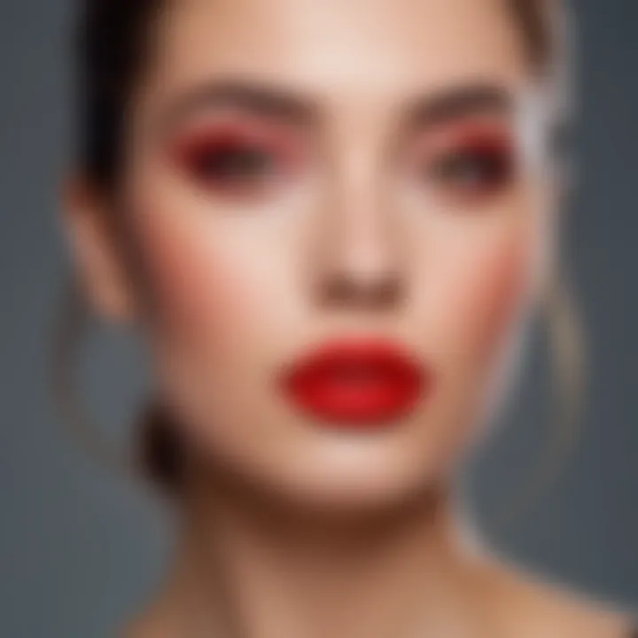 An elegant makeup look featuring bright red lipstick