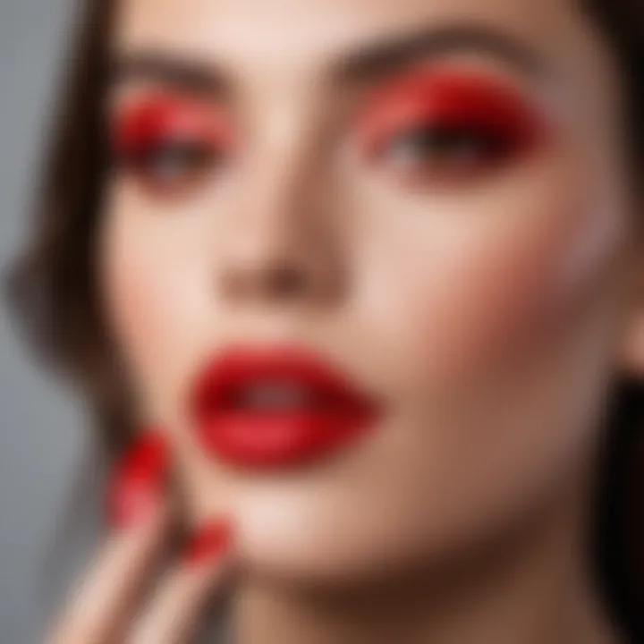 Vibrant red lipstick in a luxurious setting