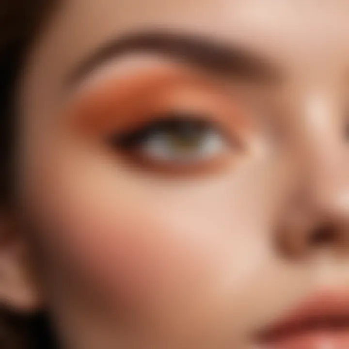 Close-up of eyes with peach eyeshadow application