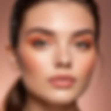 A seamless blend of peach blush on a model's cheek showcasing a natural glow.