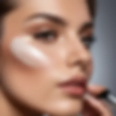 A makeup artist applying primer on a client’s skin