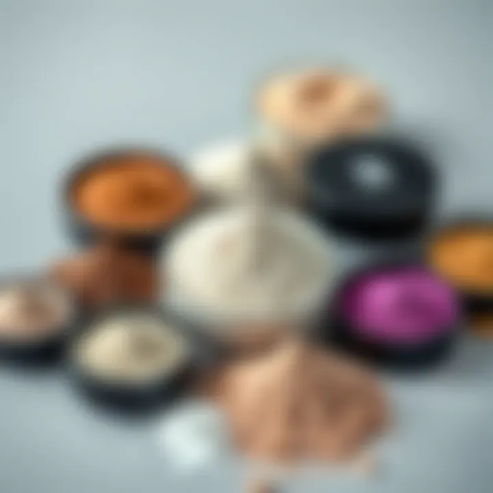 Display of popular powder types with their characteristics