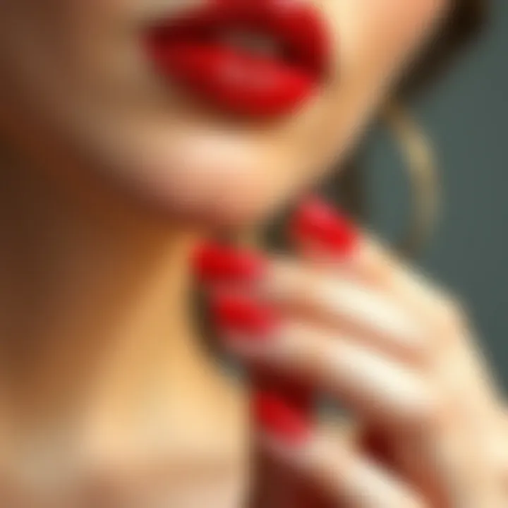 Close-up of beautifully manicured red nails