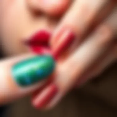 Close-up of a beautifully manicured nail with colorful polish