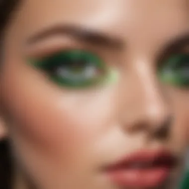 Close-up of green eyes showcasing makeup techniques.