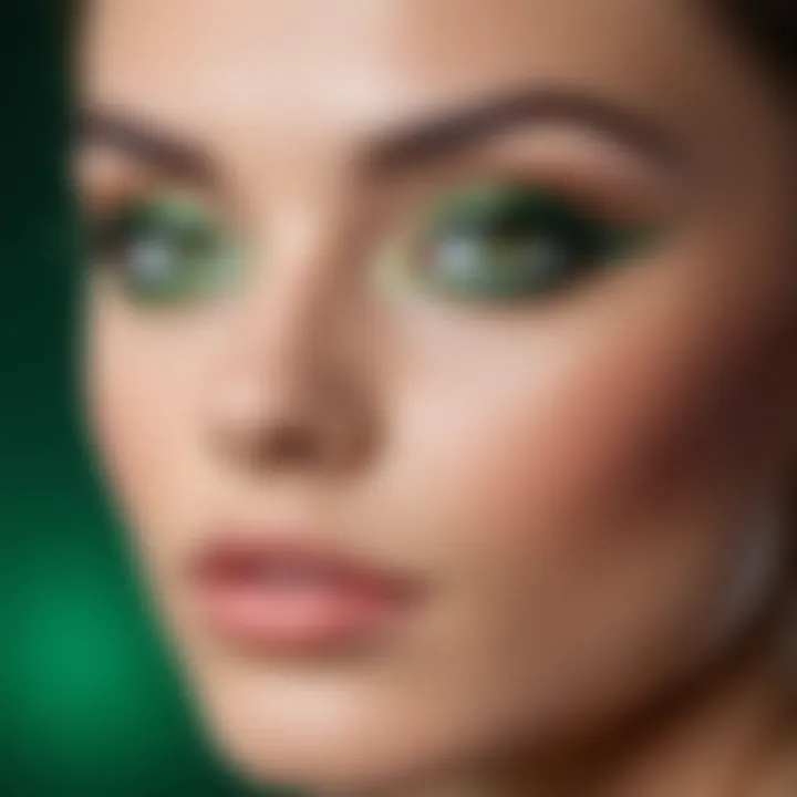 Elegant green eyes makeup with soft tones.