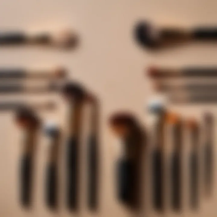 Makeup brushes and tools arranged on a table