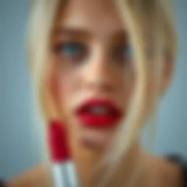 Blonde Model with Striking Lipstick Close-up of a blonde model wearing a striking lipstick color