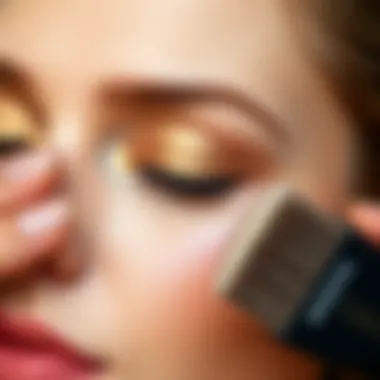 Close-up of highlighter application technique