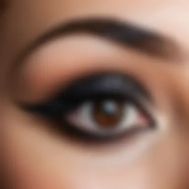 Close-up of a perfectly blended black eyeshadow eyeliner technique