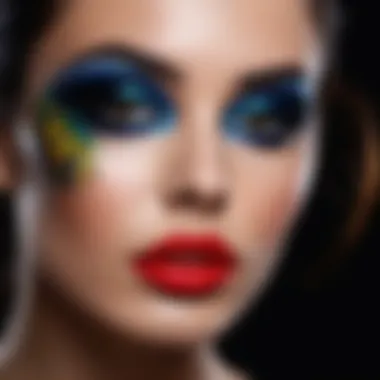 Artistic interpretation of black-toned makeup with vivid colors