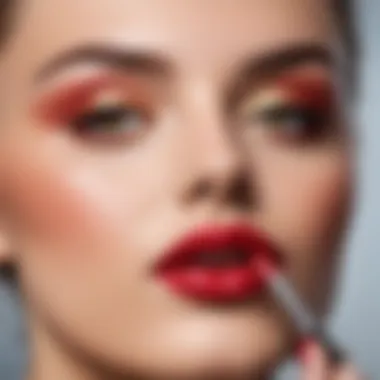 Close-up of applying lip color with precision