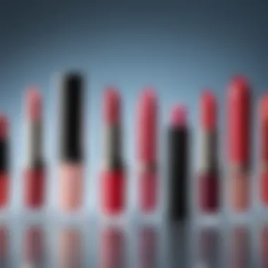 Different types of lip products displayed on a vanity
