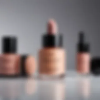 Close-up of a minimalist makeup setup showcasing essential products.