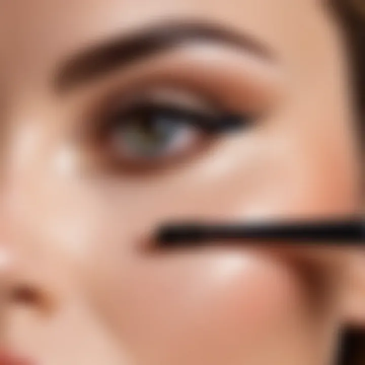 A makeup artist applying curling mascara with precision, demonstrating technique.