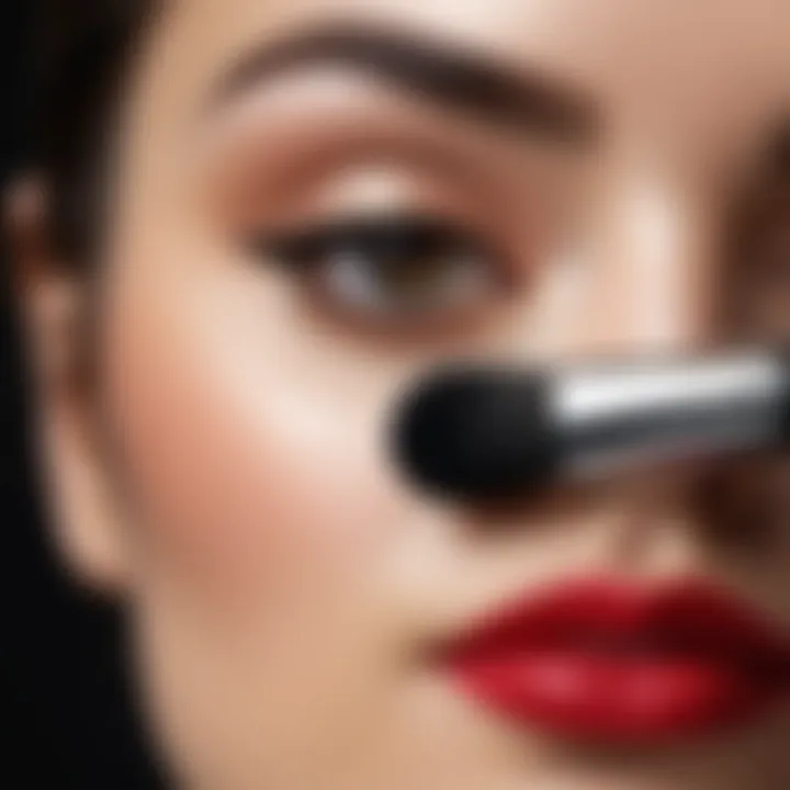 Close-up of makeup brush applying allık top