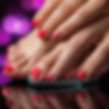 A close-up of feet adorned with chic nail polish reflecting elegant color choices.