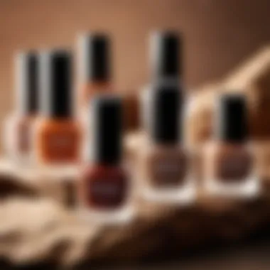 Elegant Display of Earth Tone Nail Polish Natural earth tone nail polish shades displayed elegantly.