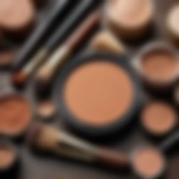 Aesthetic arrangement of makeup tools with earthy color cosmetics