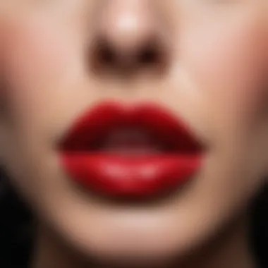 A detailed close-up of a lipstick application on smooth lips