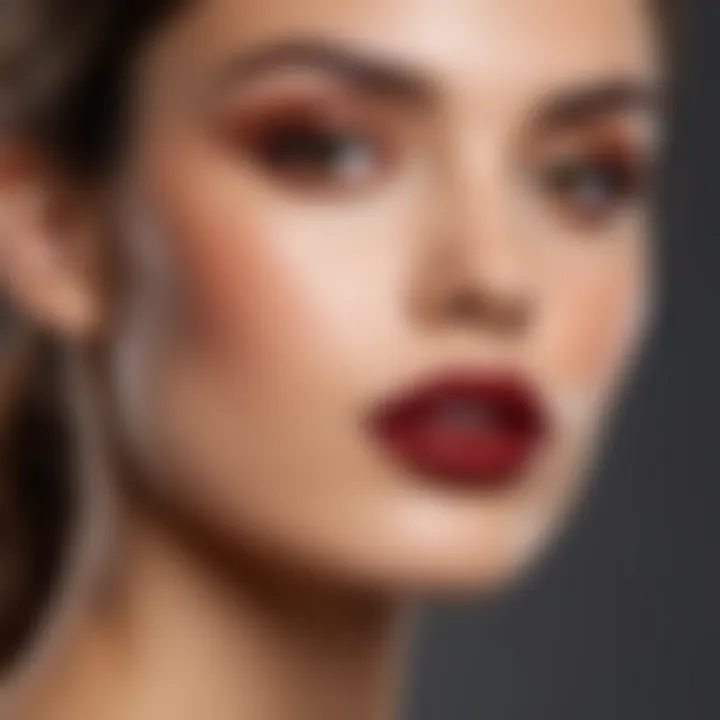 A model showcasing a natural makeup look featuring earthy lipstick