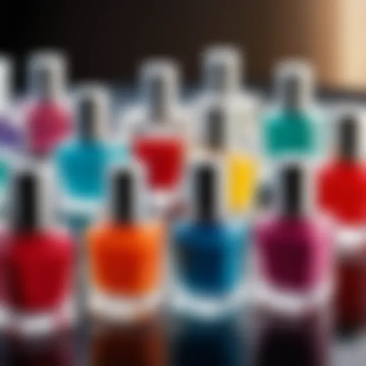 A vibrant display of transparent nail polish shades on a stylish table.