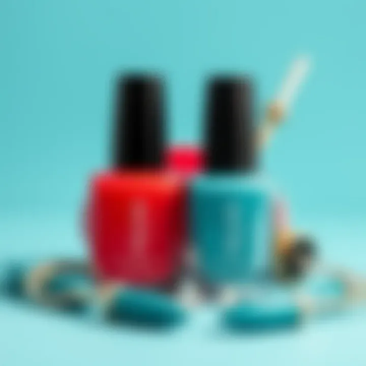 Turquoise nail polish bottle with accessories