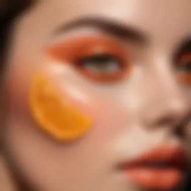 Close-up of orange blush applied on skin