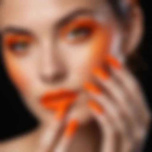 Vibrant orange nail polish in a modern setting