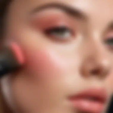 A close-up of a brush applying blush on cheeks