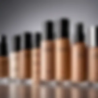 Different foundation setting sprays displayed next to makeup products