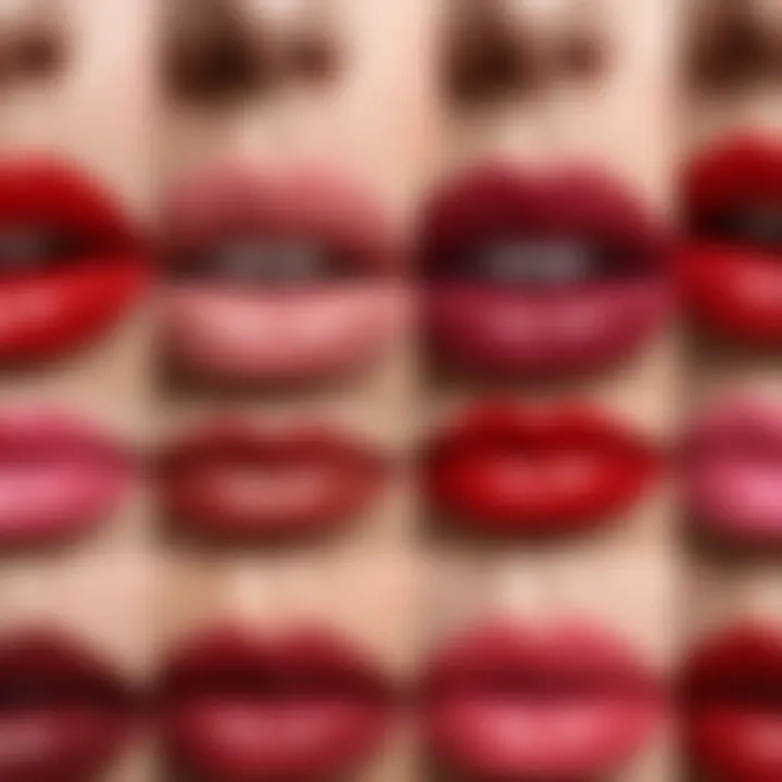 Close-up of lip swatches highlighting different shades